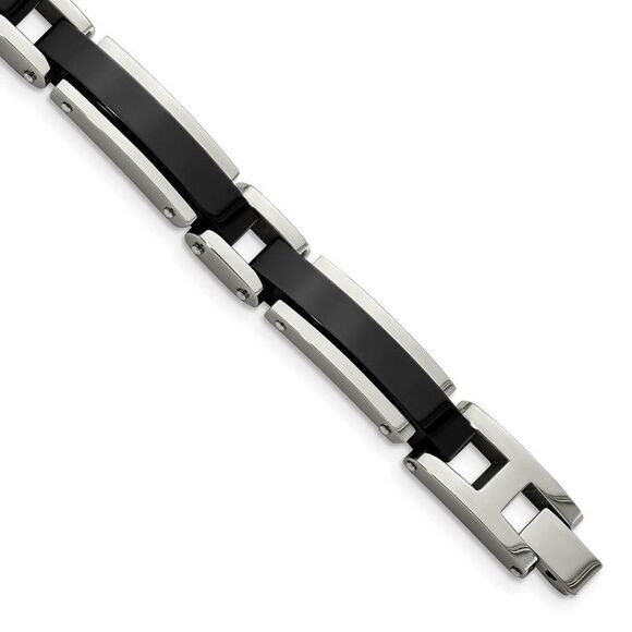 8.5mm Stainless Steel Polished & Black Plated Link Bracelet 8.5 Inch
